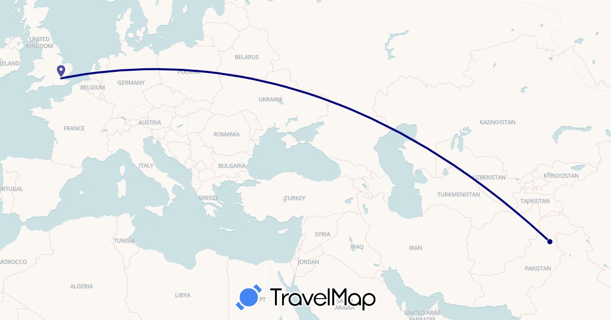 TravelMap itinerary: driving in United Kingdom, Pakistan (Asia, Europe)
